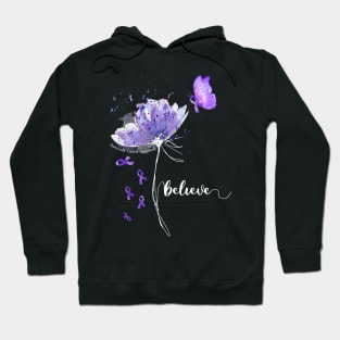 Womens Believe Flower-Butterfly pancreatic cancer Hoodie